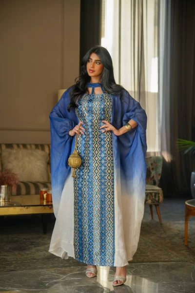 Linen Daraa in blue and light beige C:IB296