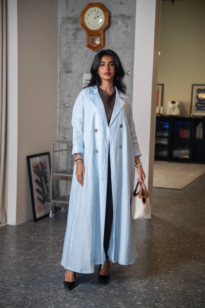 Sky blue linen blazer abaya C:IB334