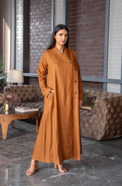 Camel Linen Abaya C:IB309