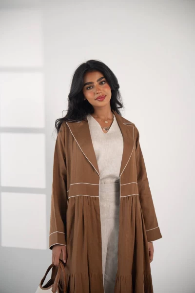 Brown linen blazer abaya C:IB333
