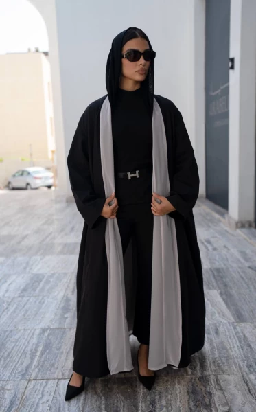 Black Abaya with Chiffon Beige IB219