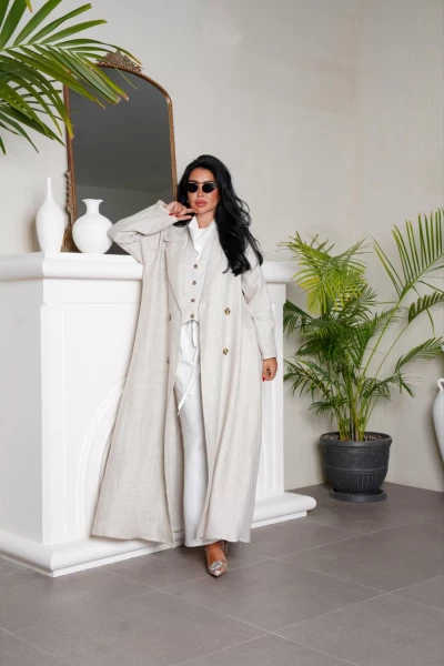 White natural linen blazer abaya. IB135 White